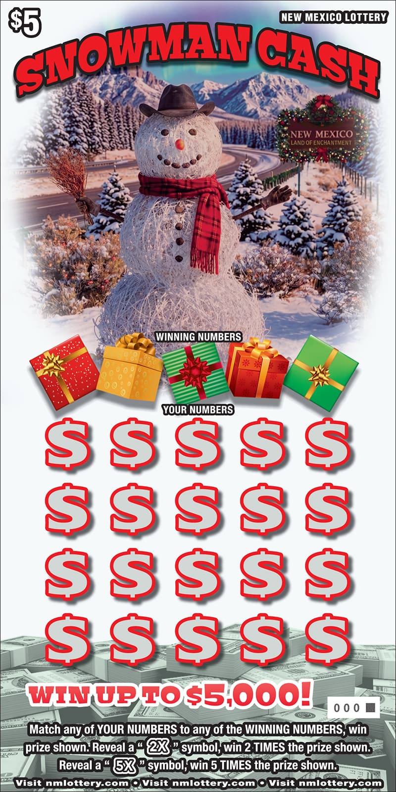 Snowman Cash scratch-off ticket
