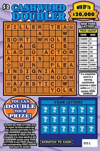 CASHWORD DOUBLER scratch-off ticket