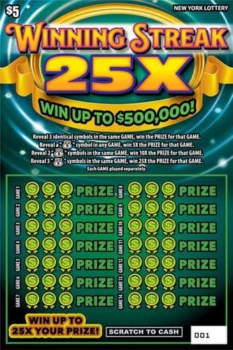 WINNING STREAK 25X scratch-off ticket