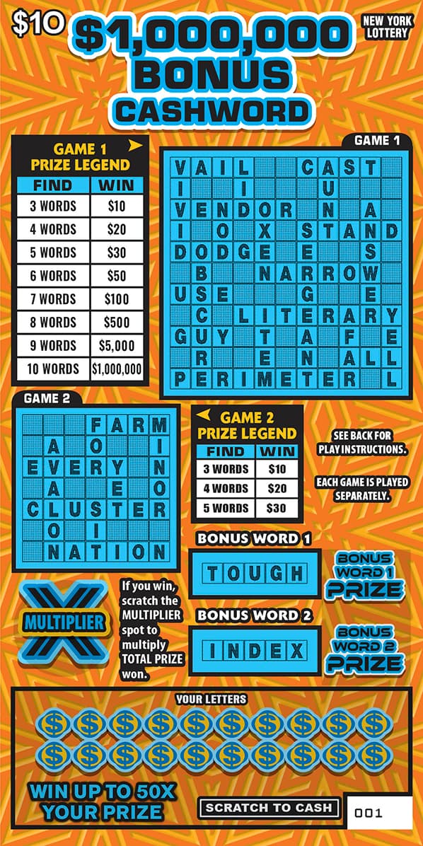 $1,000,000 BONUS CASHWORD scratch-off ticket
