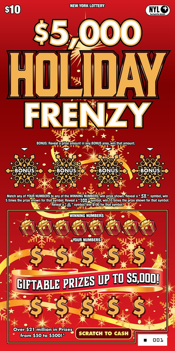 $5,000 HOLIDAY FRENZY scratch-off ticket