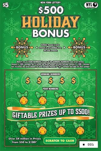 $500 HOLIDAY BONUS scratch-off ticket