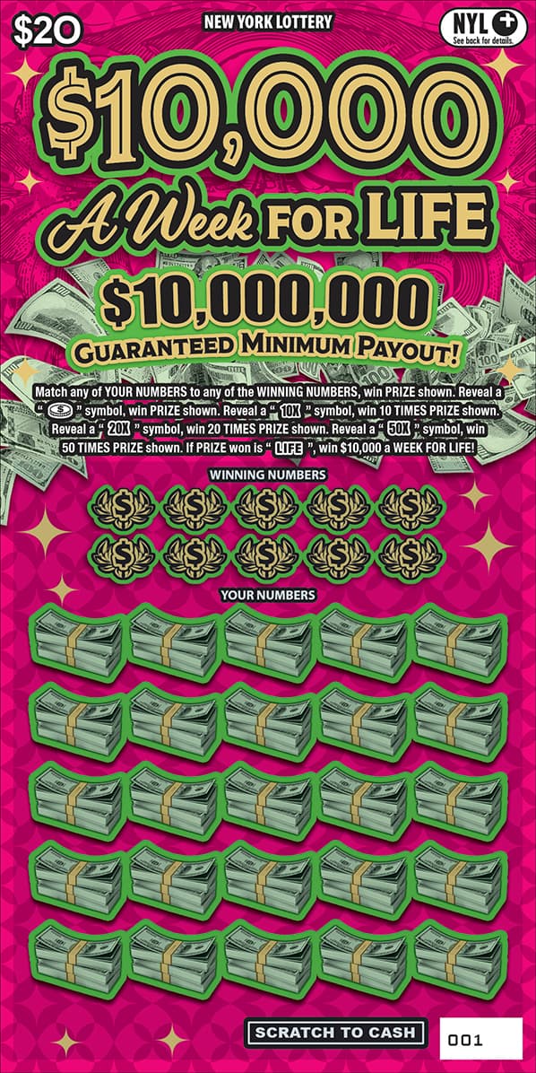 $10,000 A WEEK FOR LIFE scratch-off ticket