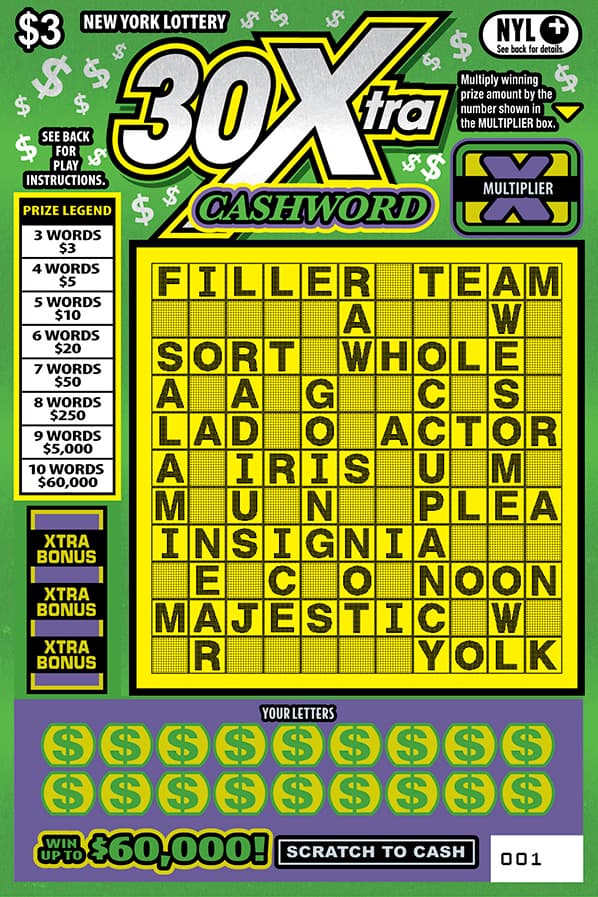30Xtra CASHWORD scratch-off ticket