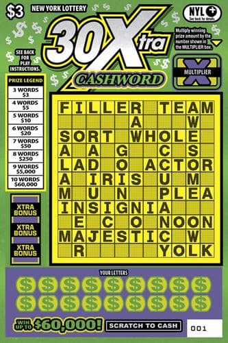 30Xtra CASHWORD scratch-off ticket