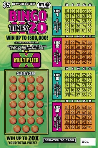 BINGO TIMES 20 scratch-off ticket