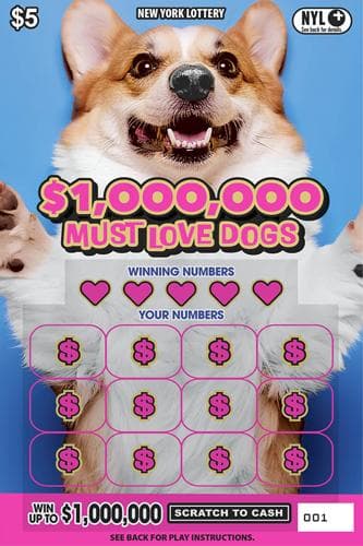 $1,000,000 MUST LOVE DOGS scratch-off ticket