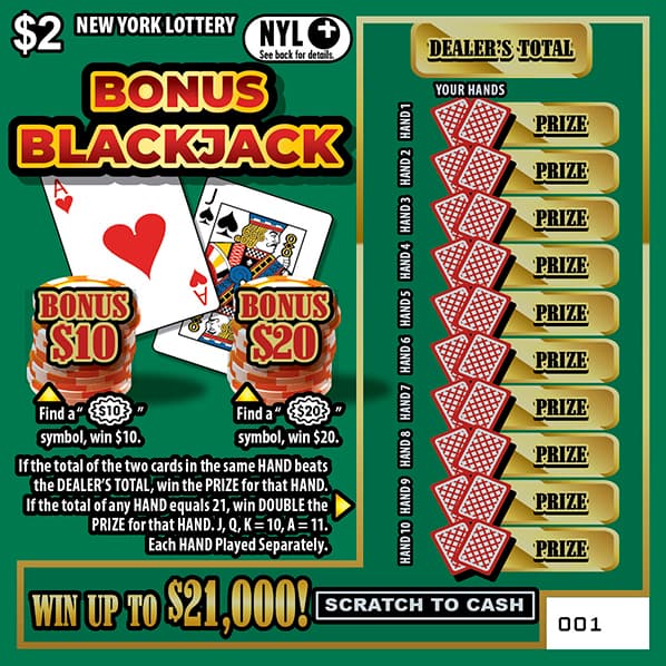 BONUS BLACKJACK scratch-off ticket