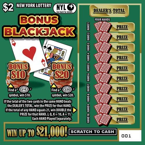 BONUS BLACKJACK scratch-off ticket