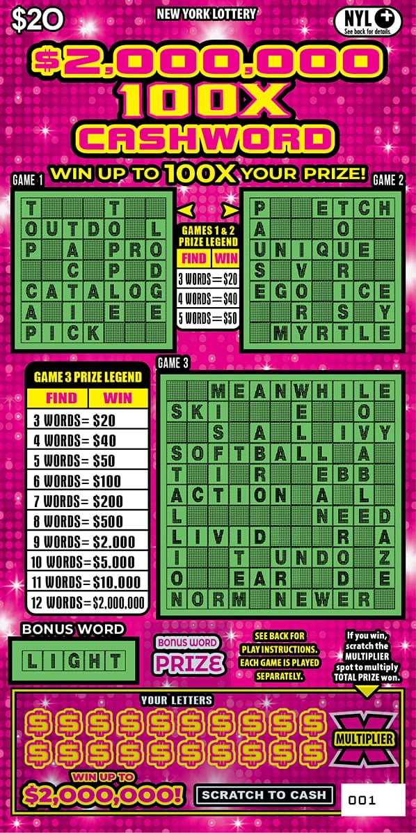 $2,000,000 100X CASHWORD scratch-off ticket