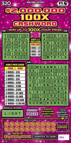 $2,000,000 100X CASHWORD scratch-off ticket