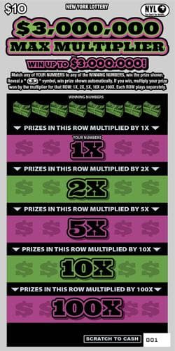 $3,000,000 MAX MULTIPLIER scratch-off ticket