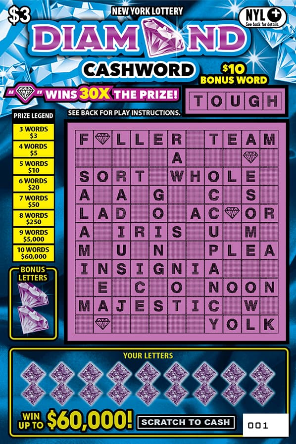 DIAMOND CASHWORD scratch-off ticket