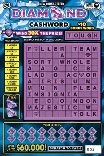 DIAMOND CASHWORD scratch-off ticket