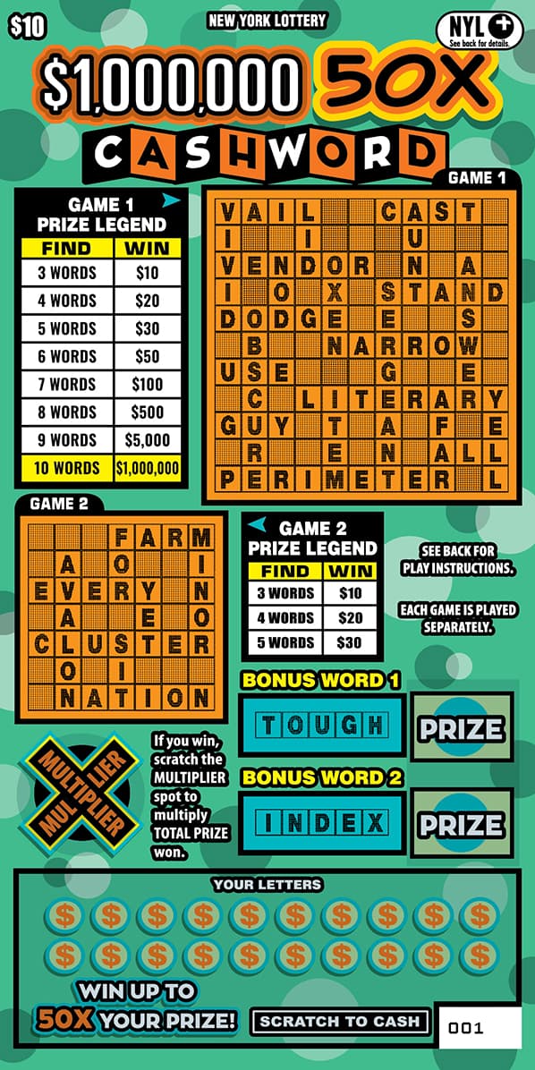 $1,000,000 50X CASHWORD scratch-off ticket