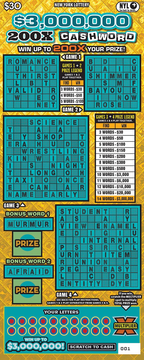 $3,000,000 200X CASHWORD scratch-off ticket