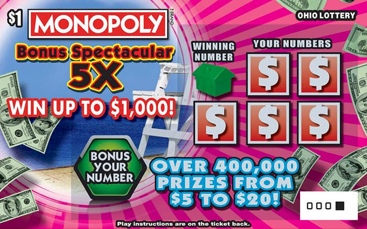 Monopoly Bonus Spectacular 5X scratch-off ticket