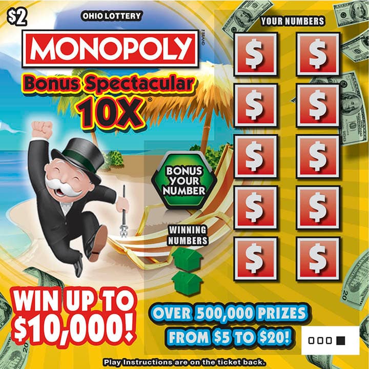Monopoly Bonus Spectacular 10X scratch-off ticket