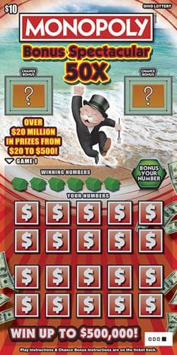 Monopoly Bonus Spectacular 50X scratch-off ticket