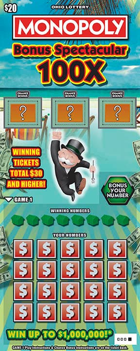 Monopoly Bonus Spectacular 100X scratch-off ticket