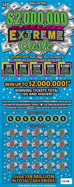 $2,000,000 Extreme Cash scratch-off ticket