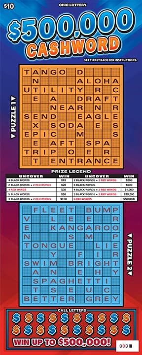 $500,000 Cashword scratch-off ticket
