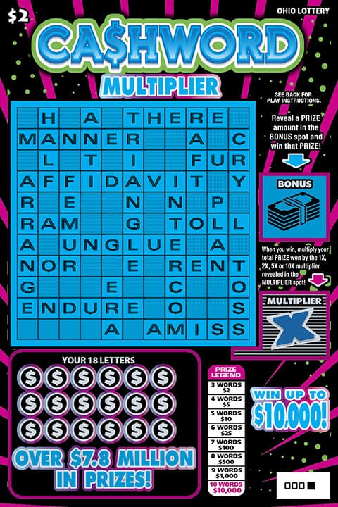 Cashword Multiplier scratch-off ticket