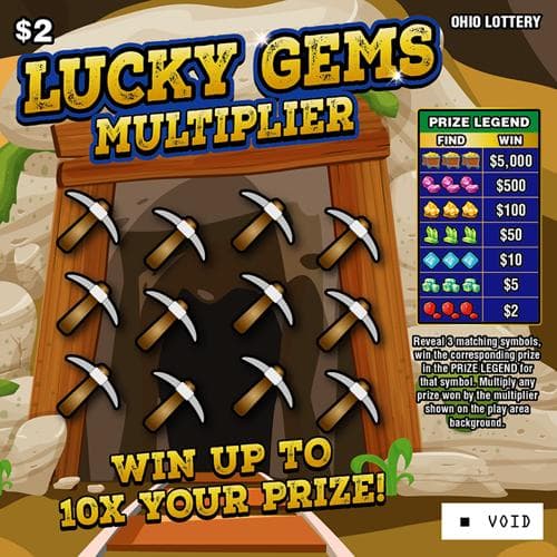 Lucky Gems Multiplier scratch-off ticket