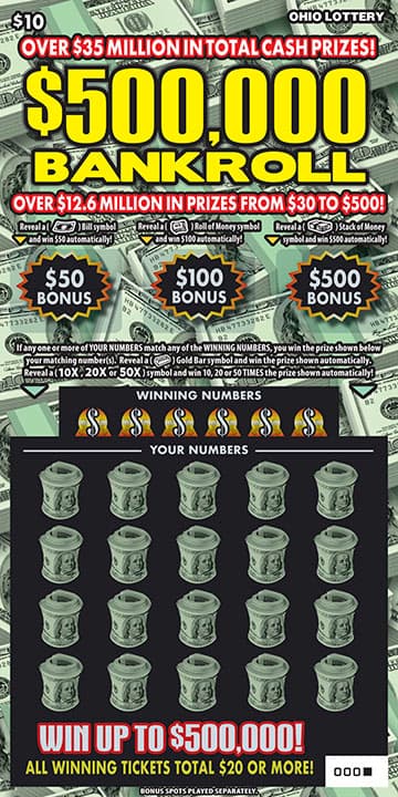 $500,000 Bankroll scratch-off ticket