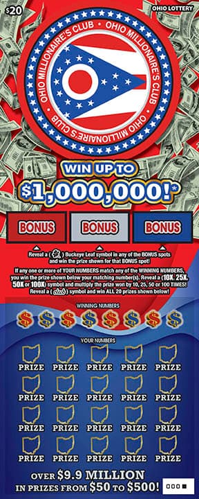 Ohio Millionaire's Club scratch-off ticket