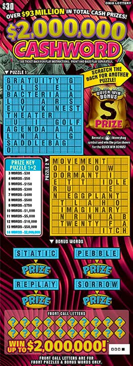 $2,000,000 Cashword scratch-off ticket