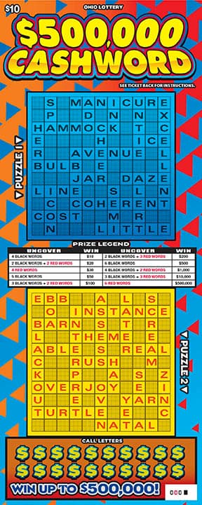 $500,000 Cashword scratch-off ticket