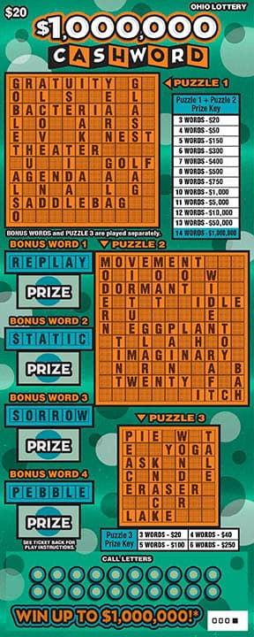 $1,000,000 Cashword scratch-off ticket
