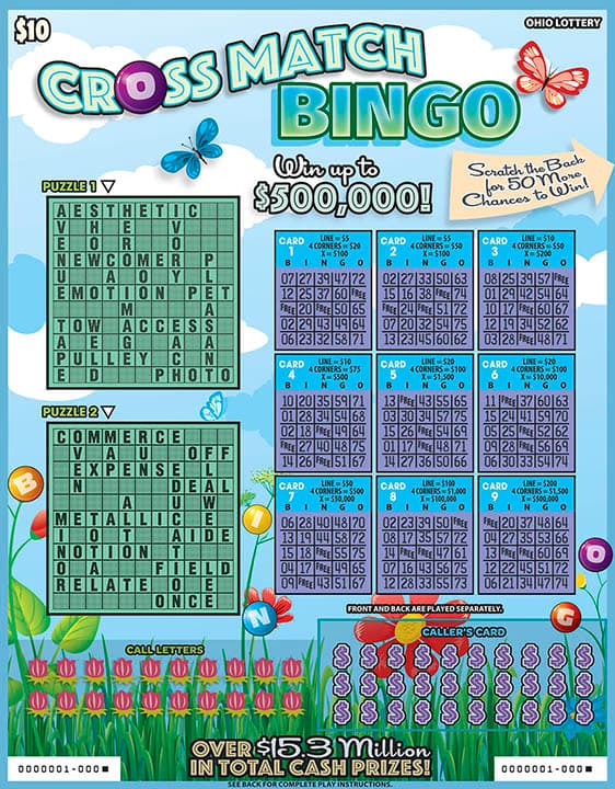 Cross Match Bingo scratch-off ticket