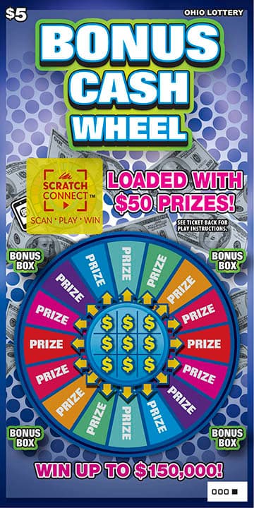 Bonus Cash Wheel scratch-off ticket