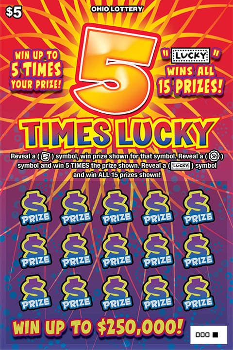 5 Times Lucky scratch-off ticket