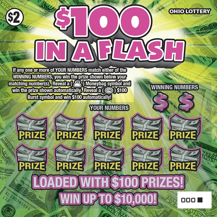 $100 In A Flash scratch-off ticket
