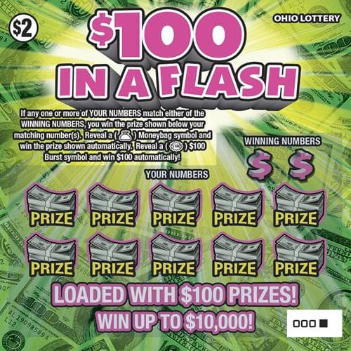 $100 In A Flash scratch-off ticket