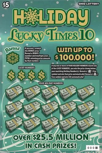 Holiday Lucky Times 10 scratch-off ticket
