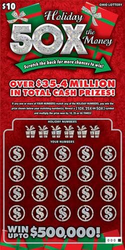 Holiday 50X the Money scratch-off ticket