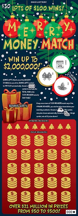 Merry Money Match scratch-off ticket