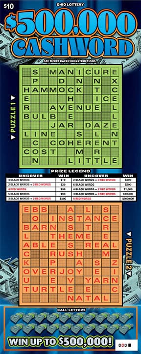 $500,000 Cashword scratch-off ticket