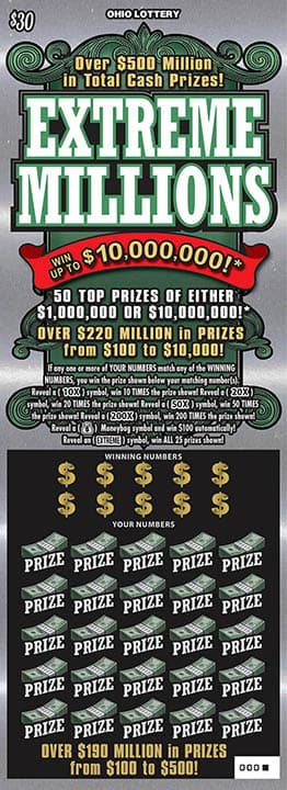 Extreme Millions scratch-off ticket