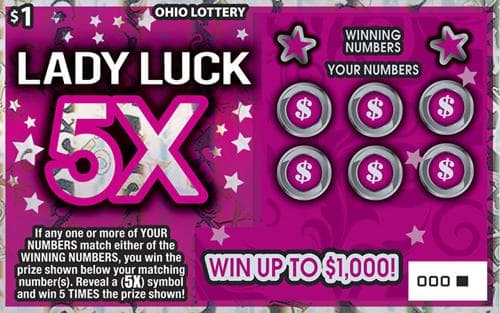 Lady Luck 5X scratch-off ticket