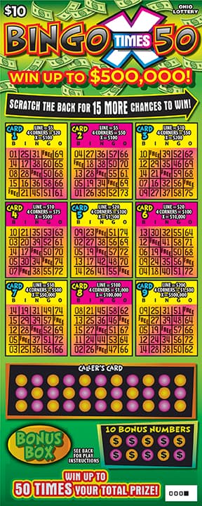 Bingo 50X scratch-off ticket