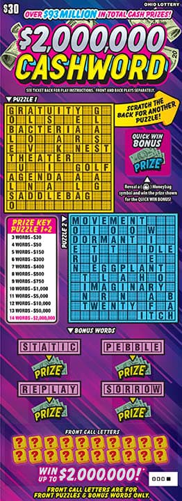 $2,000,000 Cashword scratch-off ticket