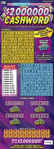 $2,000,000 Cashword scratch-off ticket
