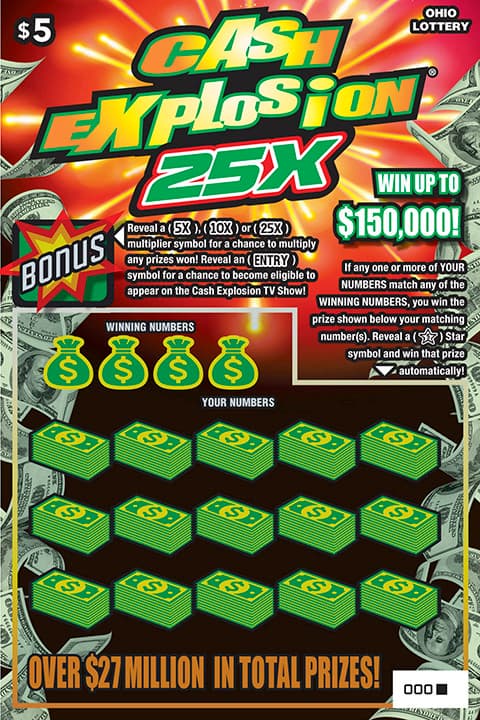 Cash Explosion 25X scratch-off ticket