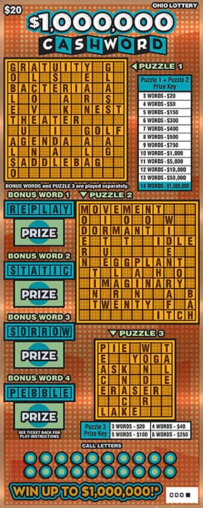 $1,000,000 Cashword scratch-off ticket