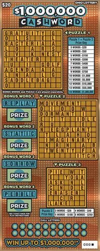 $1,000,000 Cashword scratch-off ticket